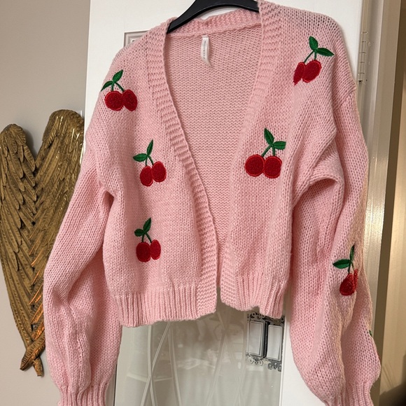 Dreamers By Debut Sweaters - Chic Pink Cherry Knit Cardigan